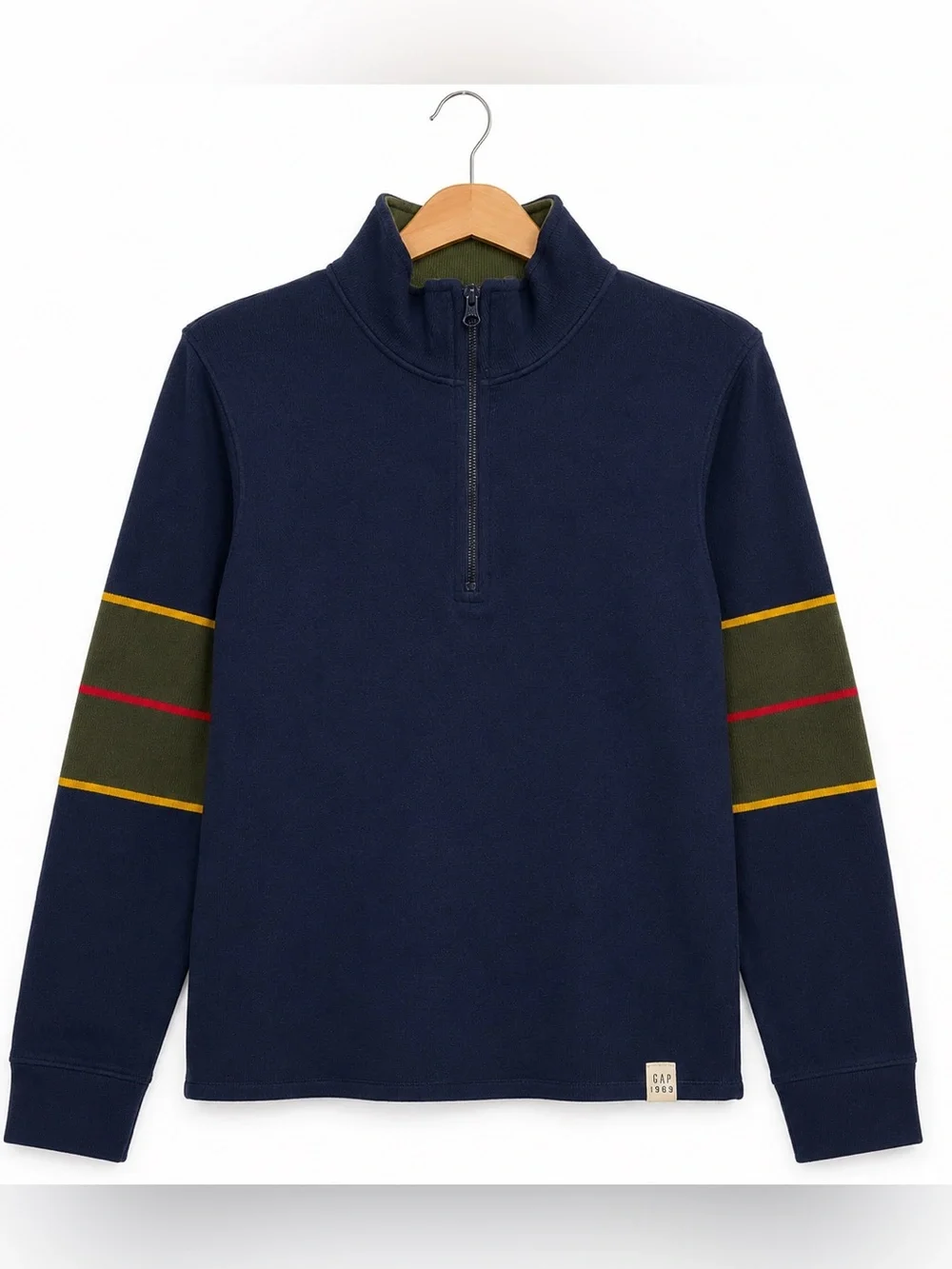 GAP 90s stripe Navy Quarter-Zip Pullover with Stripes XL